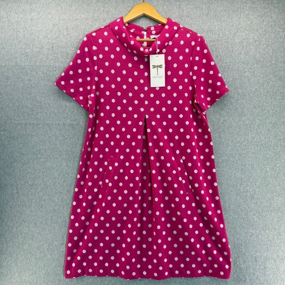Tyler Böe NWT Pink Polka Dot Dress Womens Large Pleated Pockets Peter Pan Collar